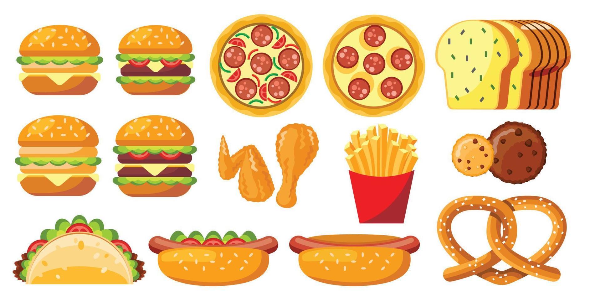 set of fast food isolated vector illustration