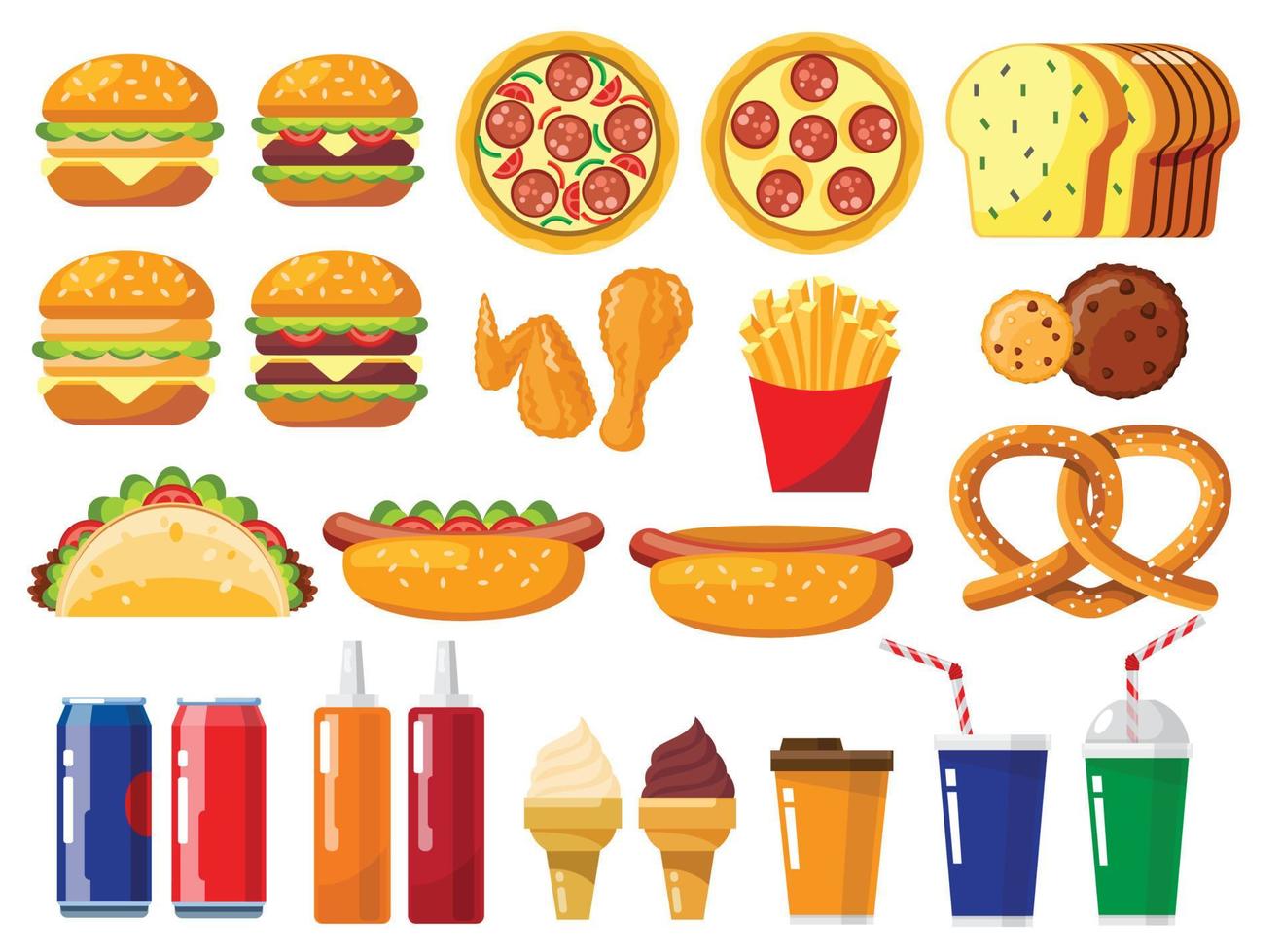 conjunto de ilustración de vector aislado de comida rápida