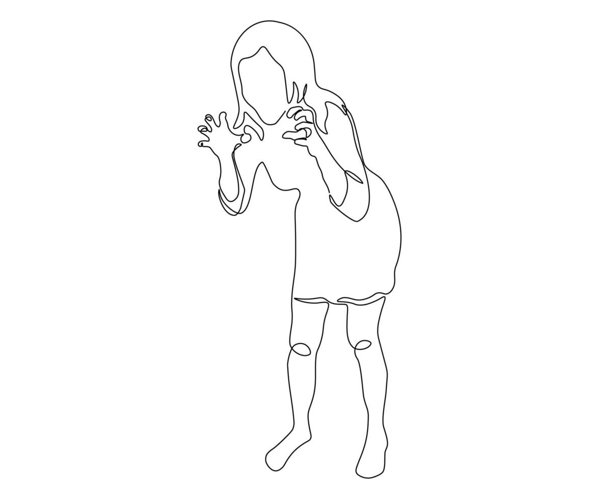 abstract woman without a face scares, angry , hand-drawn, continuous mono line, one line art vector