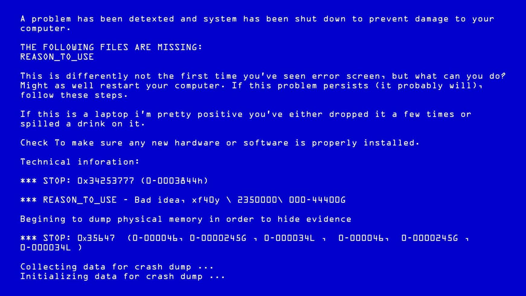 pantalla azul del vector de la muerte. bsod. error fatal de la computadora de la muerte. informe de bloqueo del sistema. ilustración