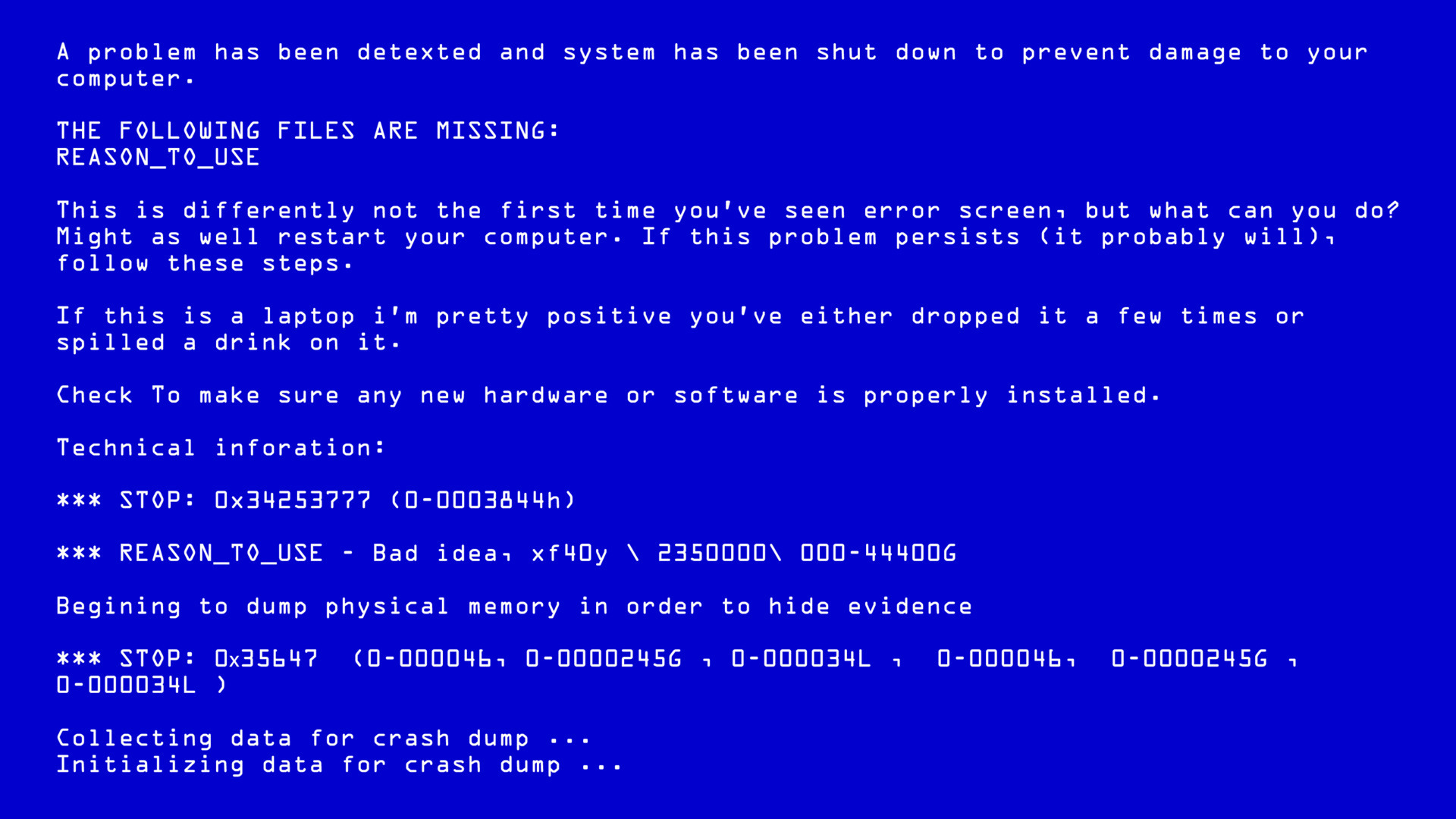 Blue Screen Of Death Vector. BSOD. Fatal Death Computer Error. System