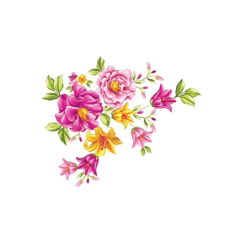 ilustración de flores, diseño floral decorativo, ilustración botánica, diseño de flores vectoriales, fondo de ramo de acuarela de flores, plantilla de fondo de flores multicolor vector