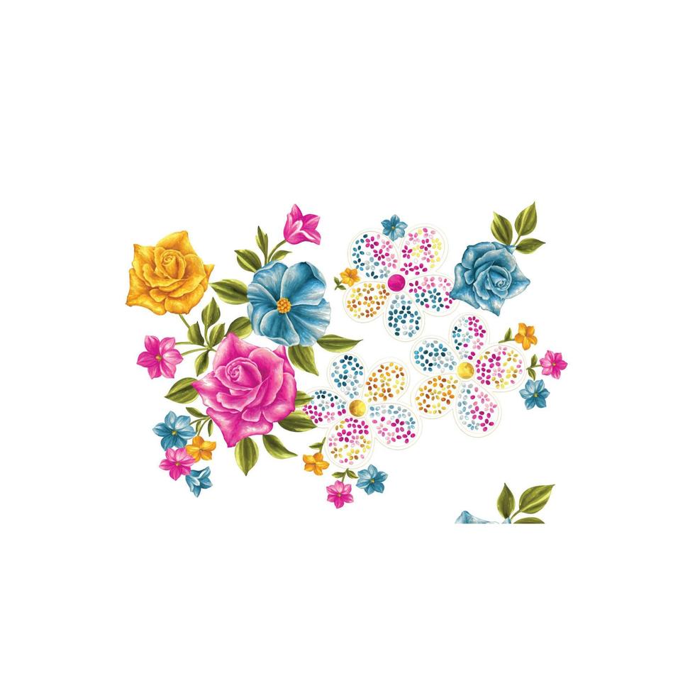 ilustración de flores, diseño floral decorativo, ilustración botánica, diseño de flores vectoriales, fondo de ramo de acuarela de flores, plantilla de fondo de flores multicolor vector