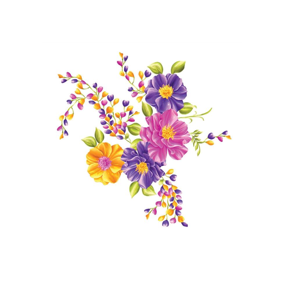 ilustración de flores, diseño floral decorativo, ilustración botánica, diseño de flores vectoriales, fondo de ramo de acuarela de flores, plantilla de fondo de flores multicolor vector