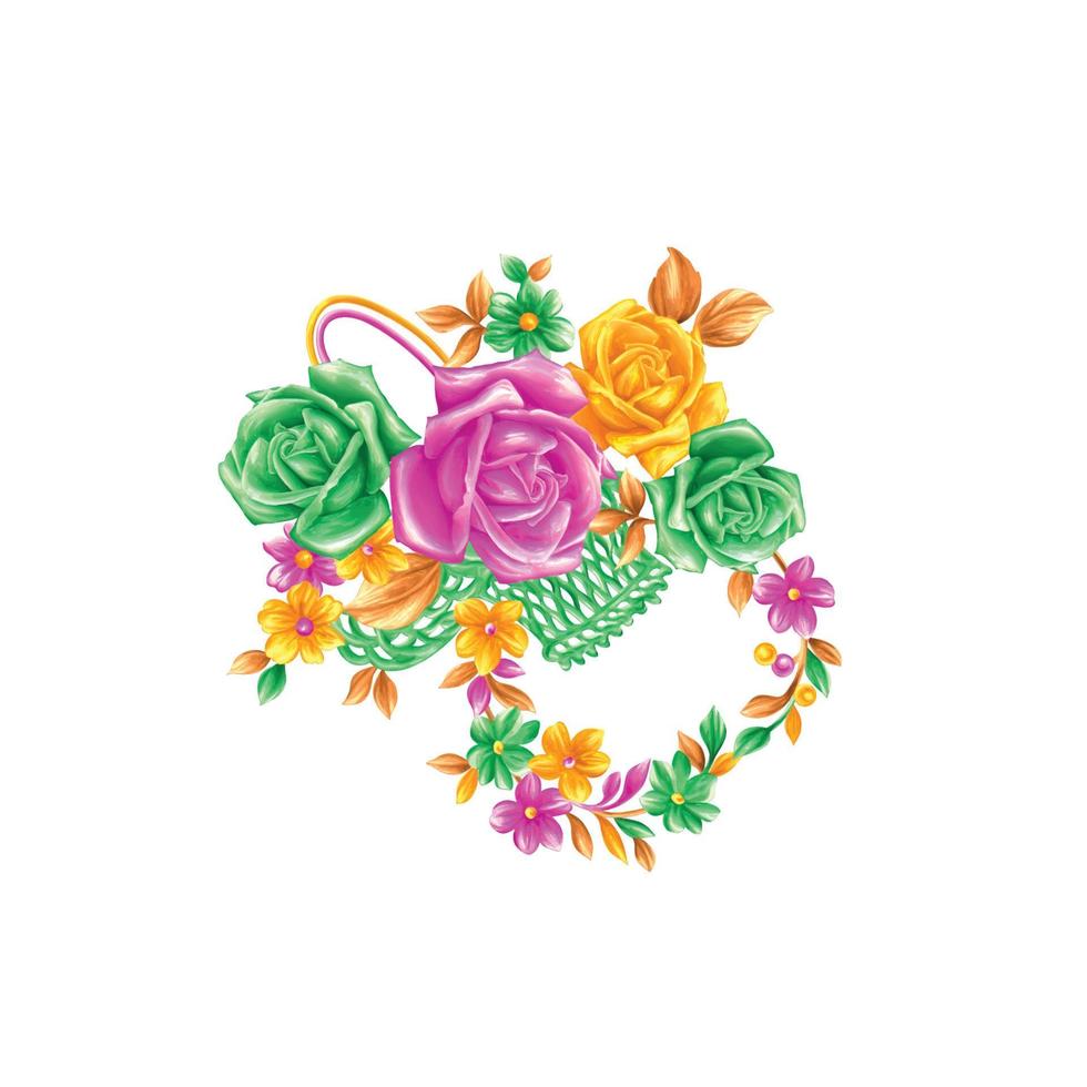 Flower illustration,Decorative floral design,Botanical illustration,Vector flower design,Flower watercolor bouquet  background ,Multicolor flower background template vector