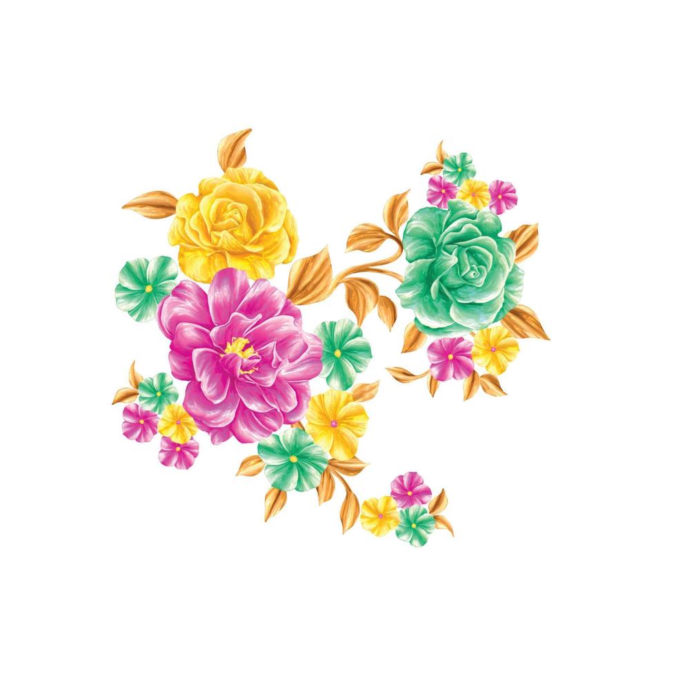 ilustración de flores, diseño floral decorativo, ilustración botánica, diseño de flores vectoriales, fondo de ramo de acuarela de flores, plantilla de fondo de flores multicolor vector