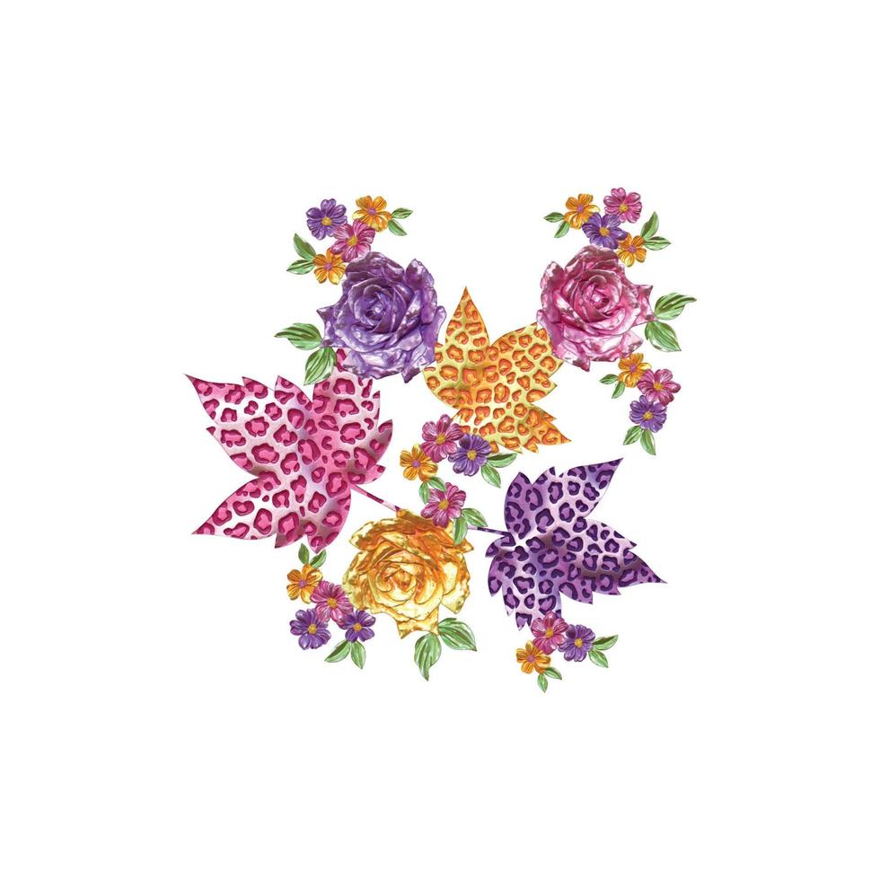 ilustración de flores, diseño floral decorativo, ilustración botánica, diseño de flores vectoriales, fondo de ramo de acuarela de flores, plantilla de fondo de flores multicolor vector