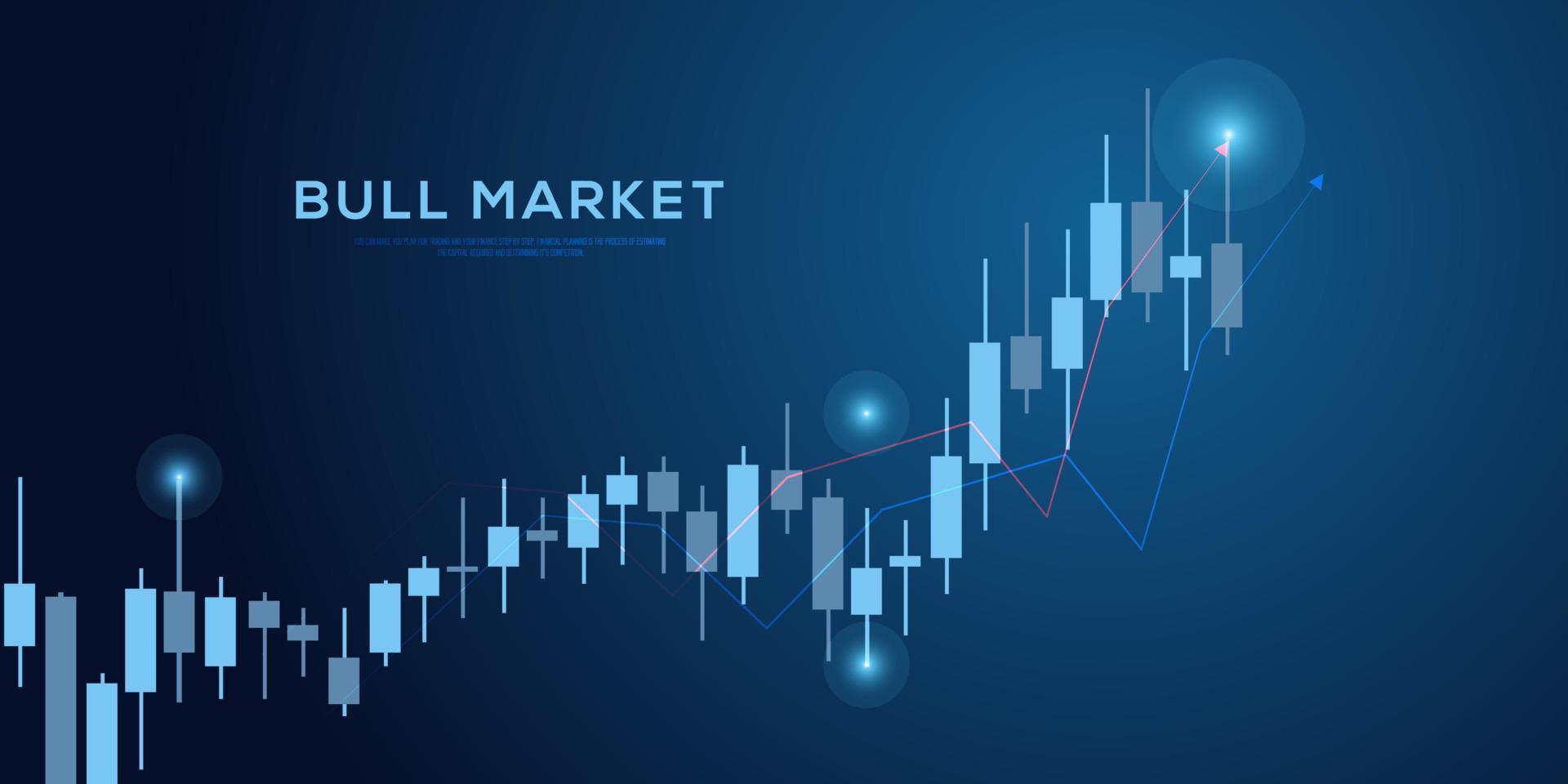 bull Stock market trending and forex technical trade concept design, financialcandle stick graph chart of stock market investment trading on blue background design. vector