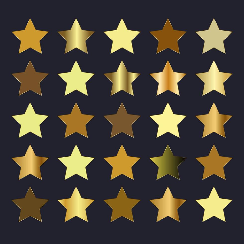 conjunto de estrellas doradas sobre fondo oscuro, estrellas explosión de destello dorado claro. conjunto de ilustración de vector de estrellas premium.