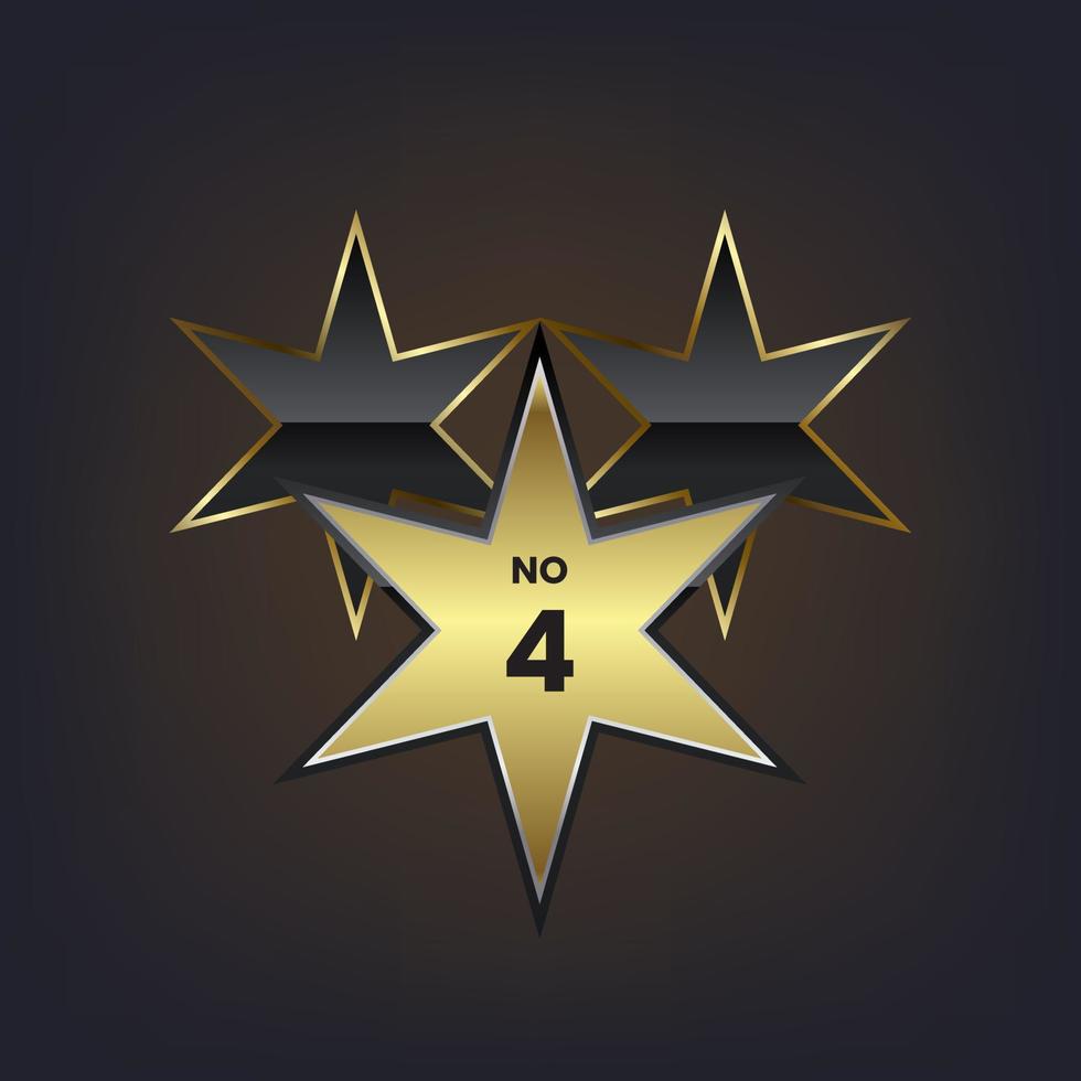 número 4, un ganador del primer diseño de etiqueta de estrella dorada, estrellas premium para la ilustración de vector de campeón.