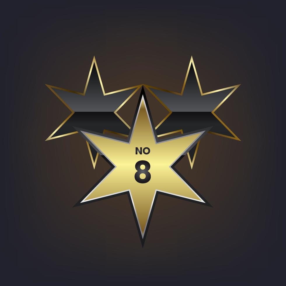 número 8, un ganador del primer diseño de etiqueta de estrella dorada, estrellas premium para la ilustración de vector de campeón.