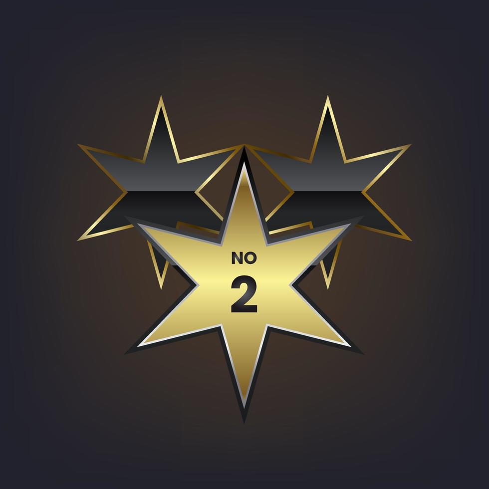 número 2, un ganador del primer diseño de etiqueta de estrella dorada, estrellas premium para la ilustración de vector de campeón.