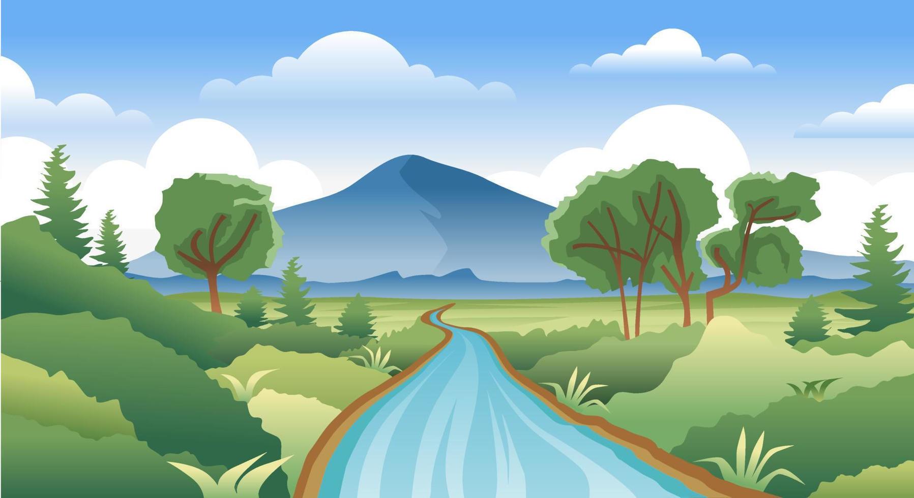 hermoso paisaje natural, montañas y paisaje de río fondo de pantalla vector