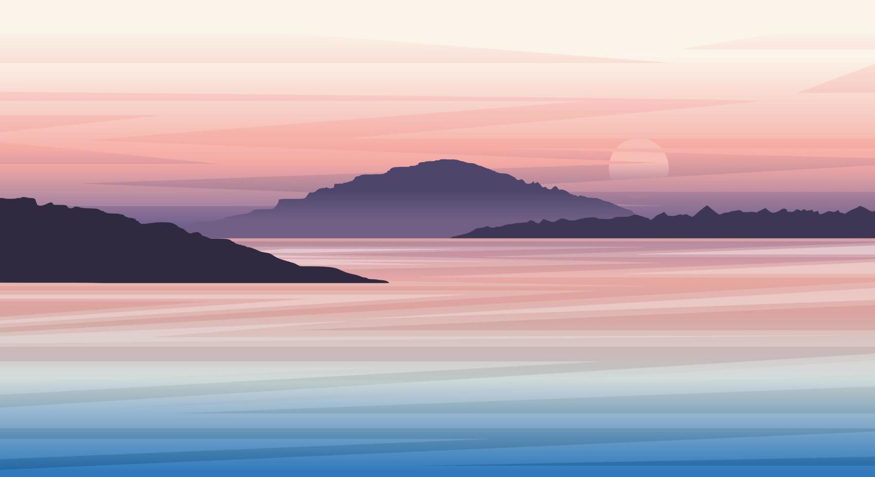 paisaje natural de montañas y mar con un hermoso paisaje degradado del cielo vector