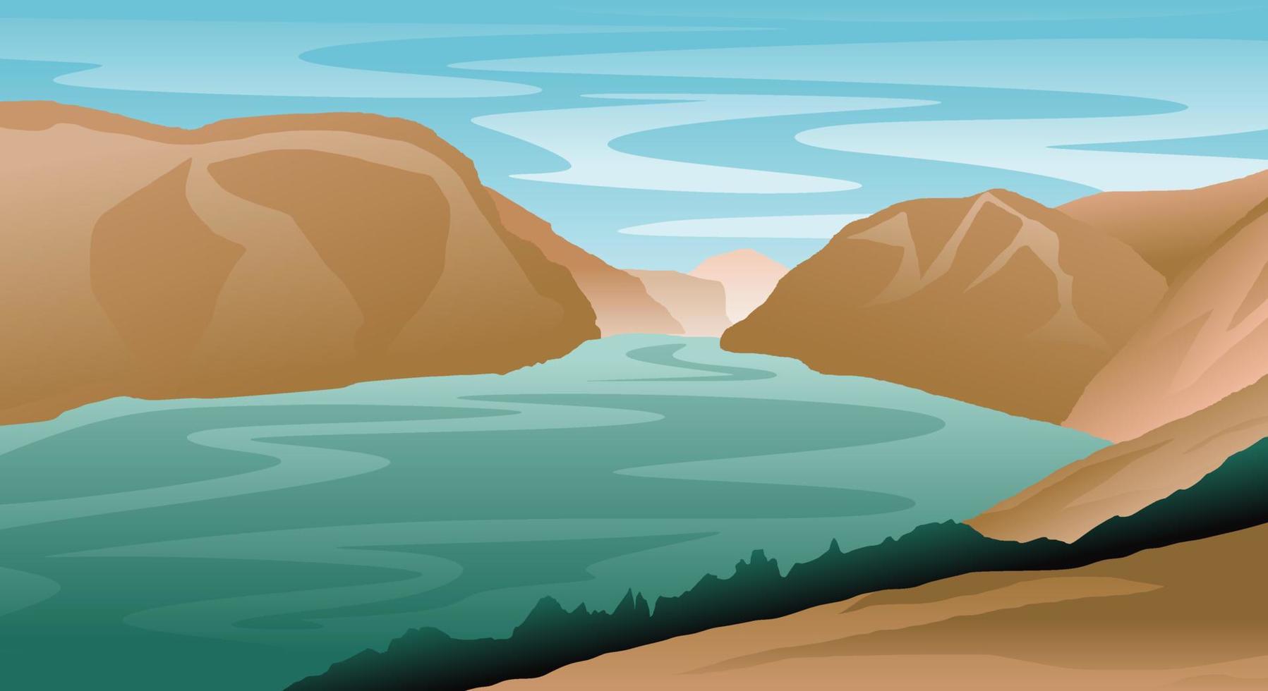 Natural scenery of hills accompanied by lakes vector