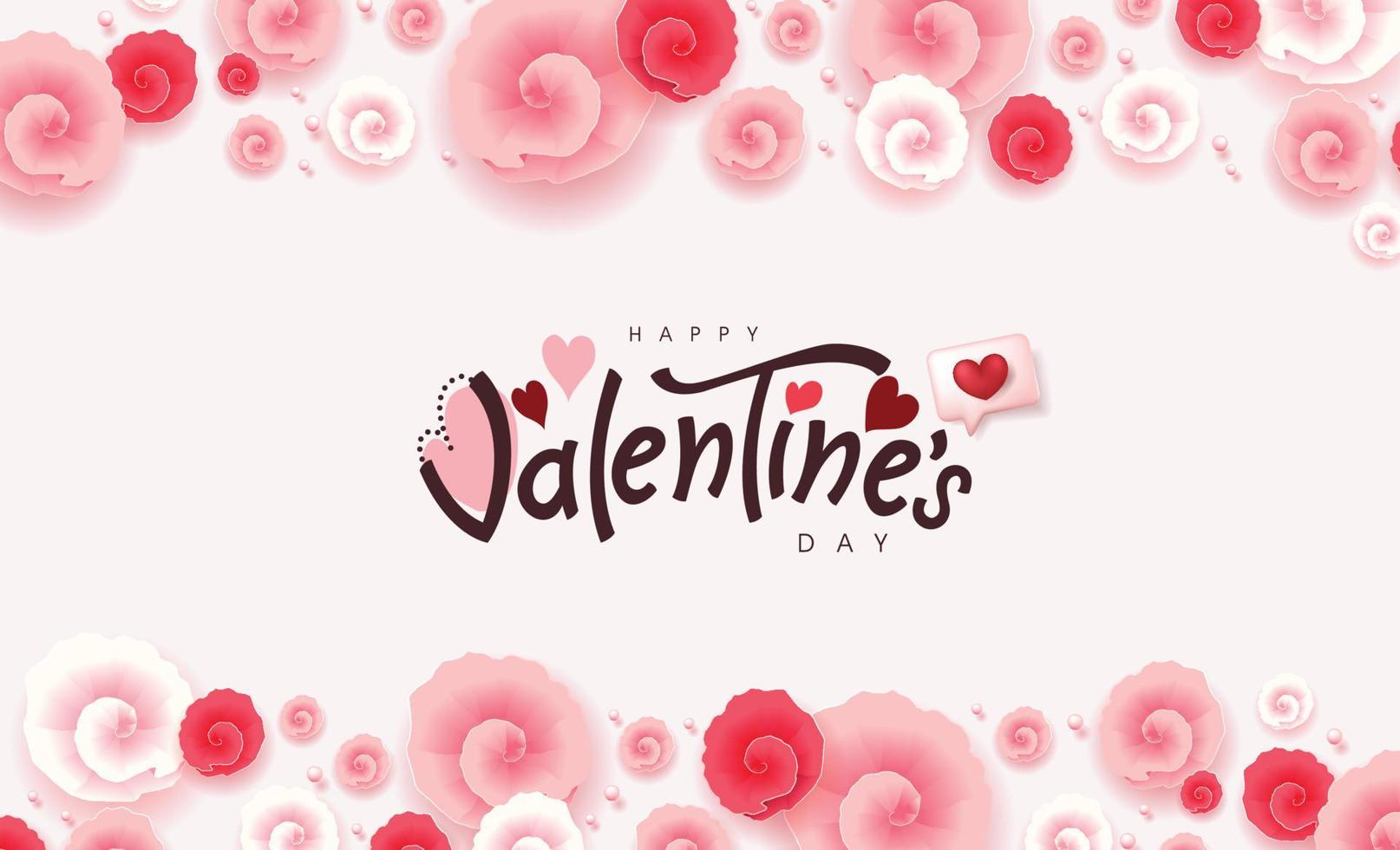 Valentine's day banner card background with text design and Sweet color flowers vector