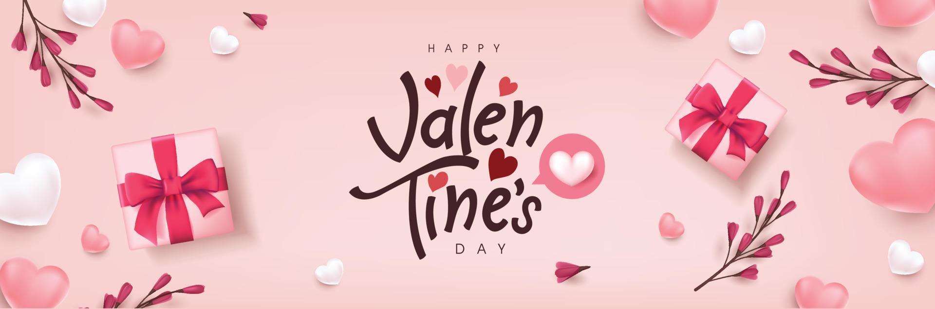 Valentine's day banner background with gift box and heart vector