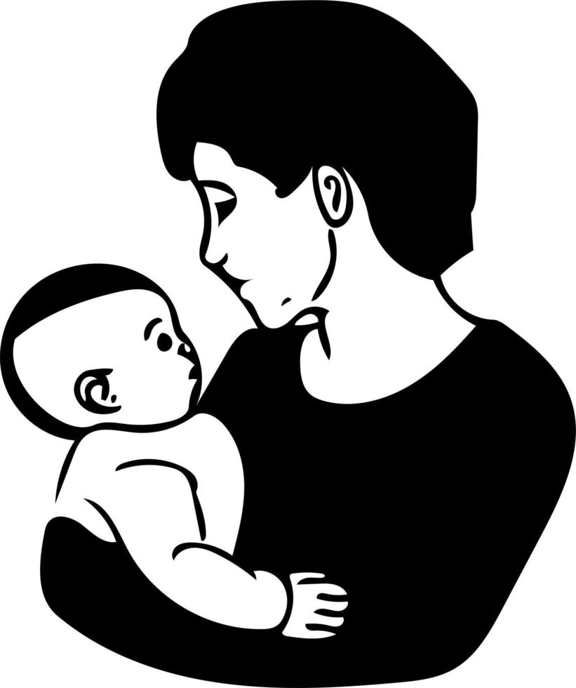 Mom and Baby Line Art vector