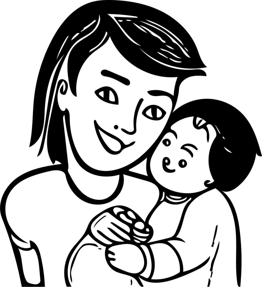 Mom and Baby Line Art vector