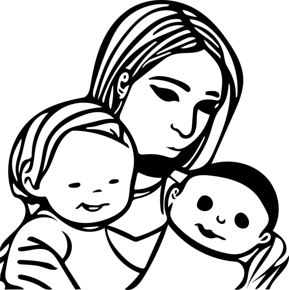 Mom and Baby Line Art vector
