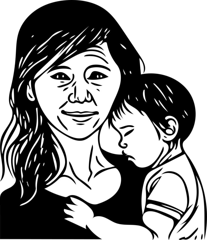 Mom and Baby Line Art vector