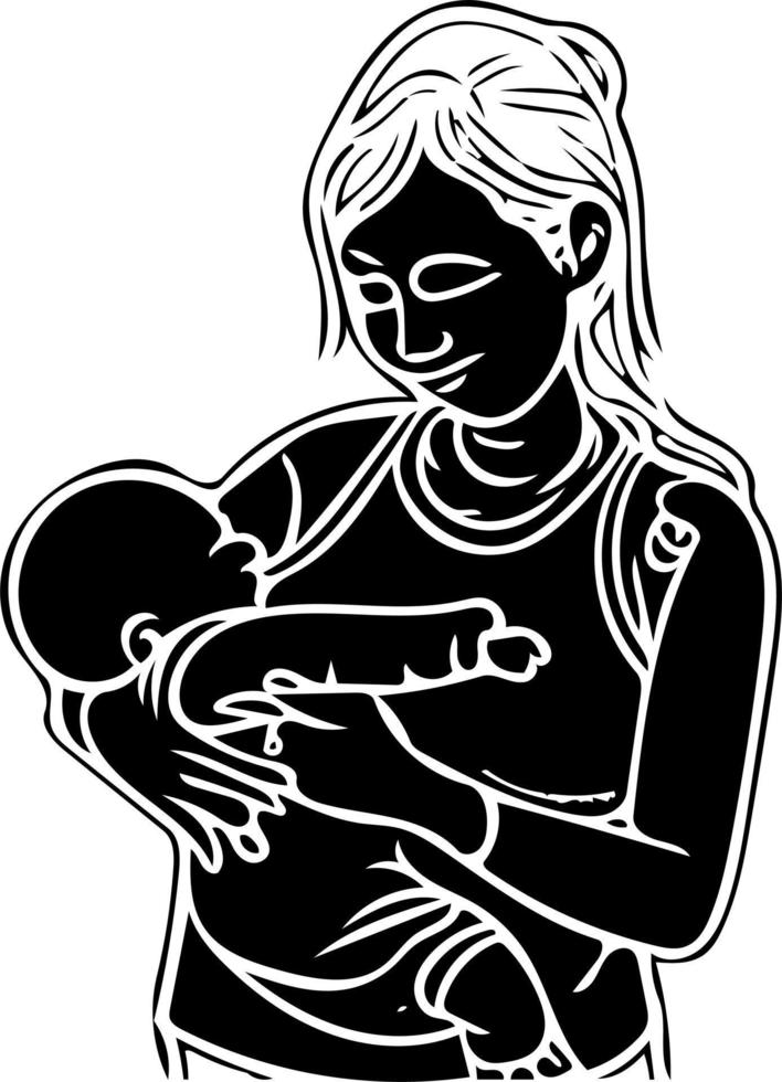 Mom and Baby Line Art vector