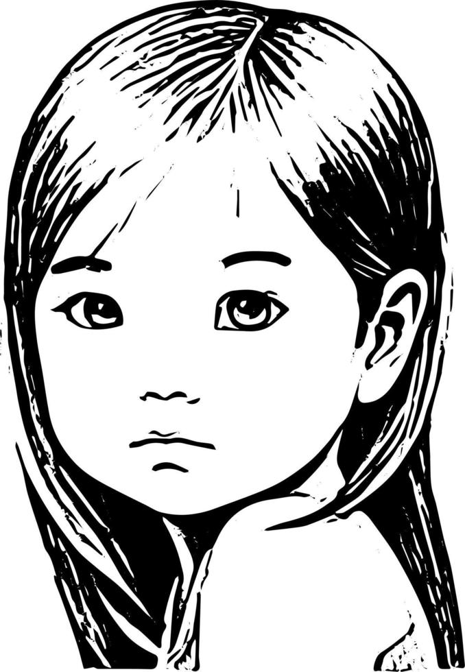 hermosa cara de niña en arte de línea simple vector