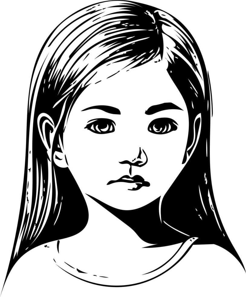 hermosa cara de niña en arte de línea simple vector