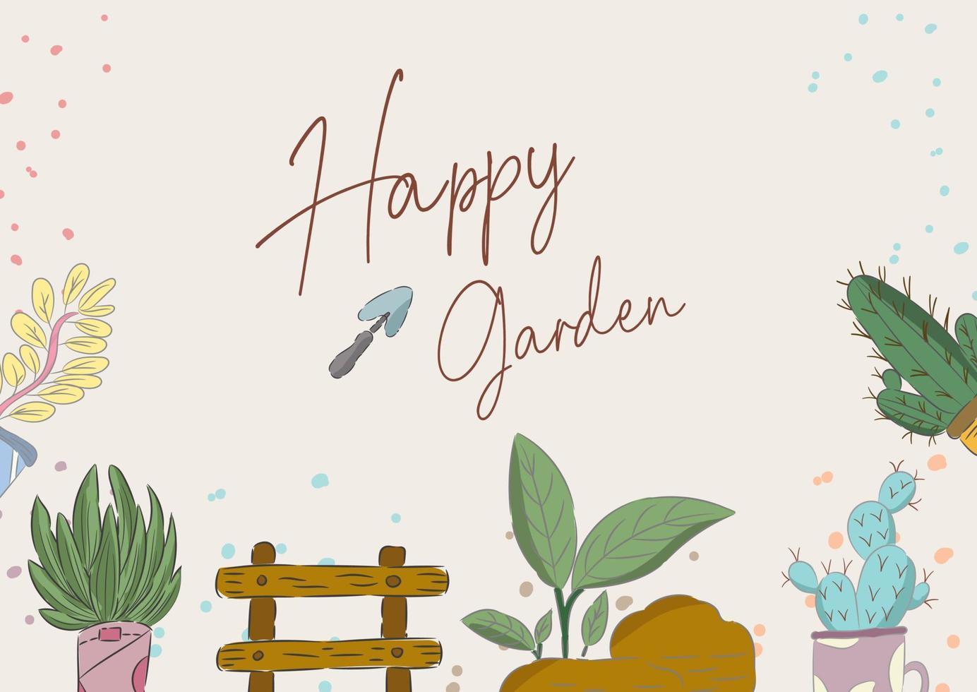 Hand drawn color cactus garden illustration. vector