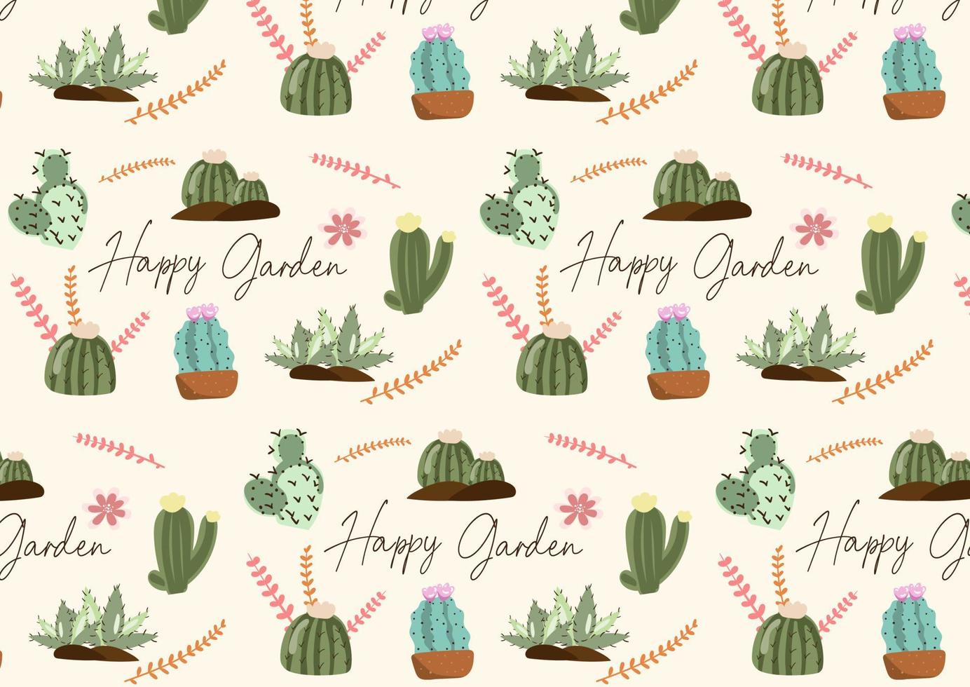 Hand drawn color cactus garden illustration. vector