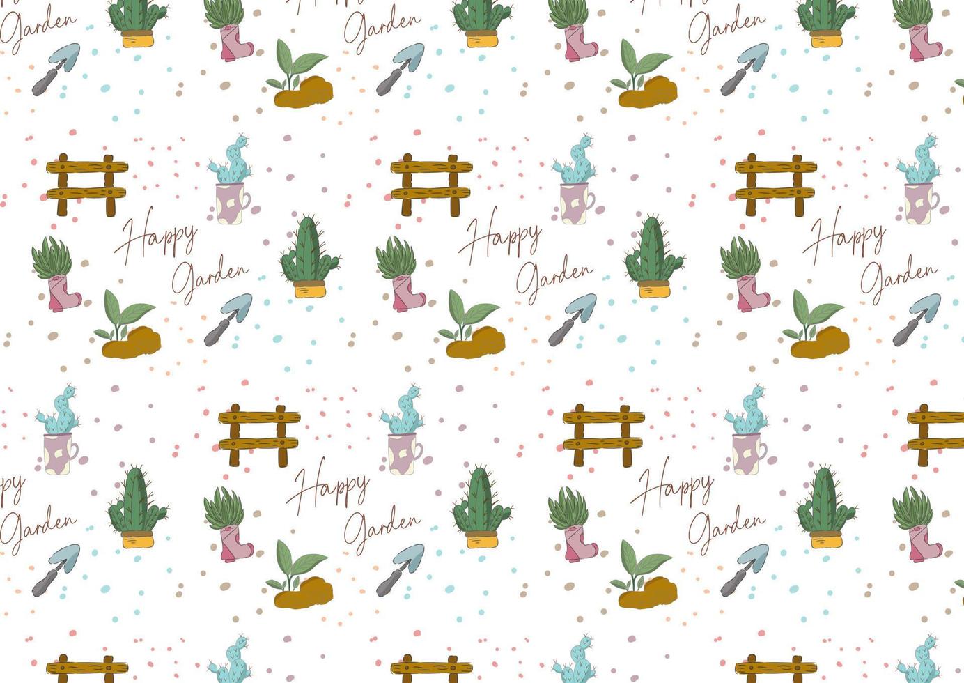Hand drawn color cactus garden illustration. vector
