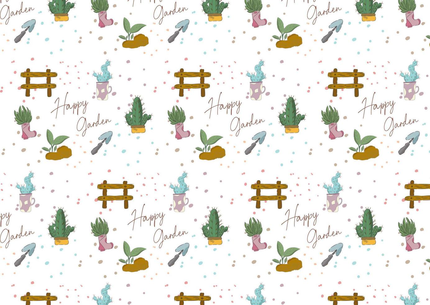 Hand drawn color cactus garden illustration. vector