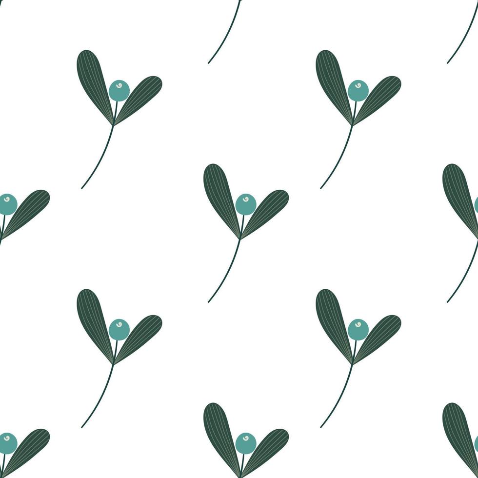 Cute mistletoe twig with berries. Winter festival seamless pattern. Christmastime background. vector
