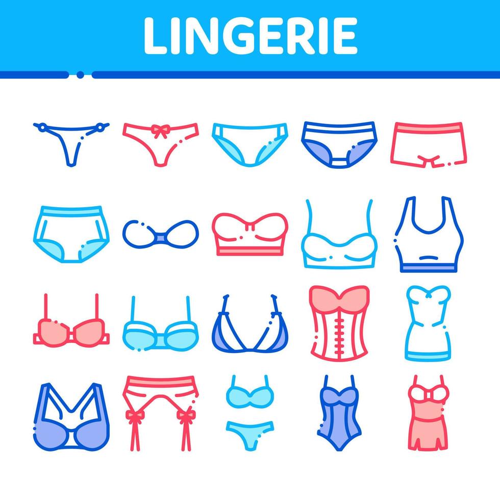 Lingerie Bras Panties Collection Icons Set Vector