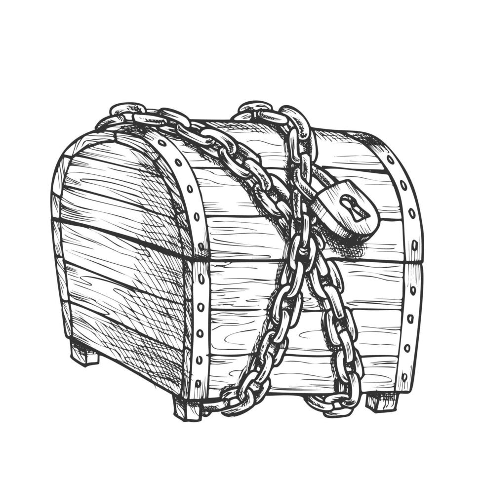 Treasure Chest Protected Metal Chain Ink Vector