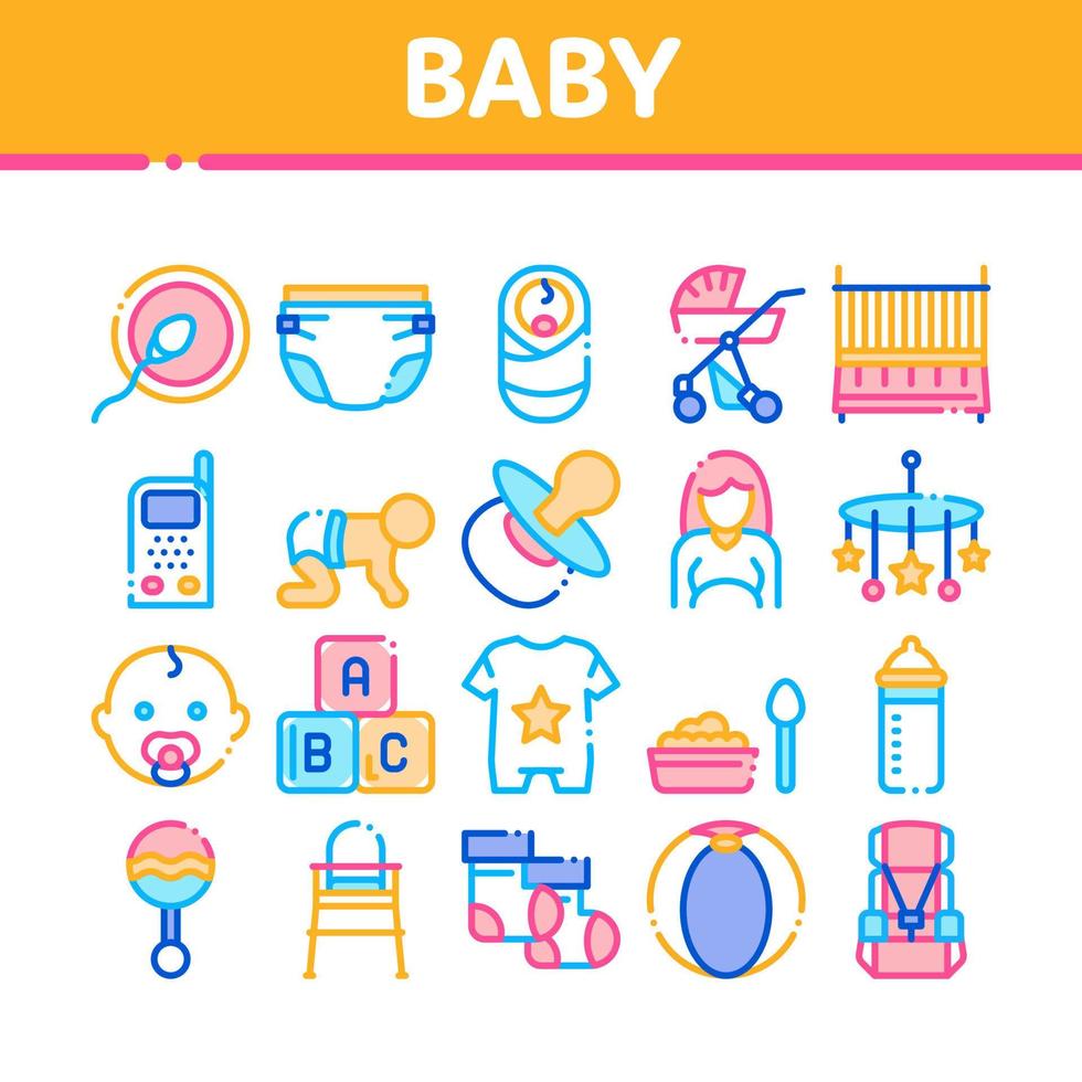 Baby Clothes And Tools Collection Icons Set Vector