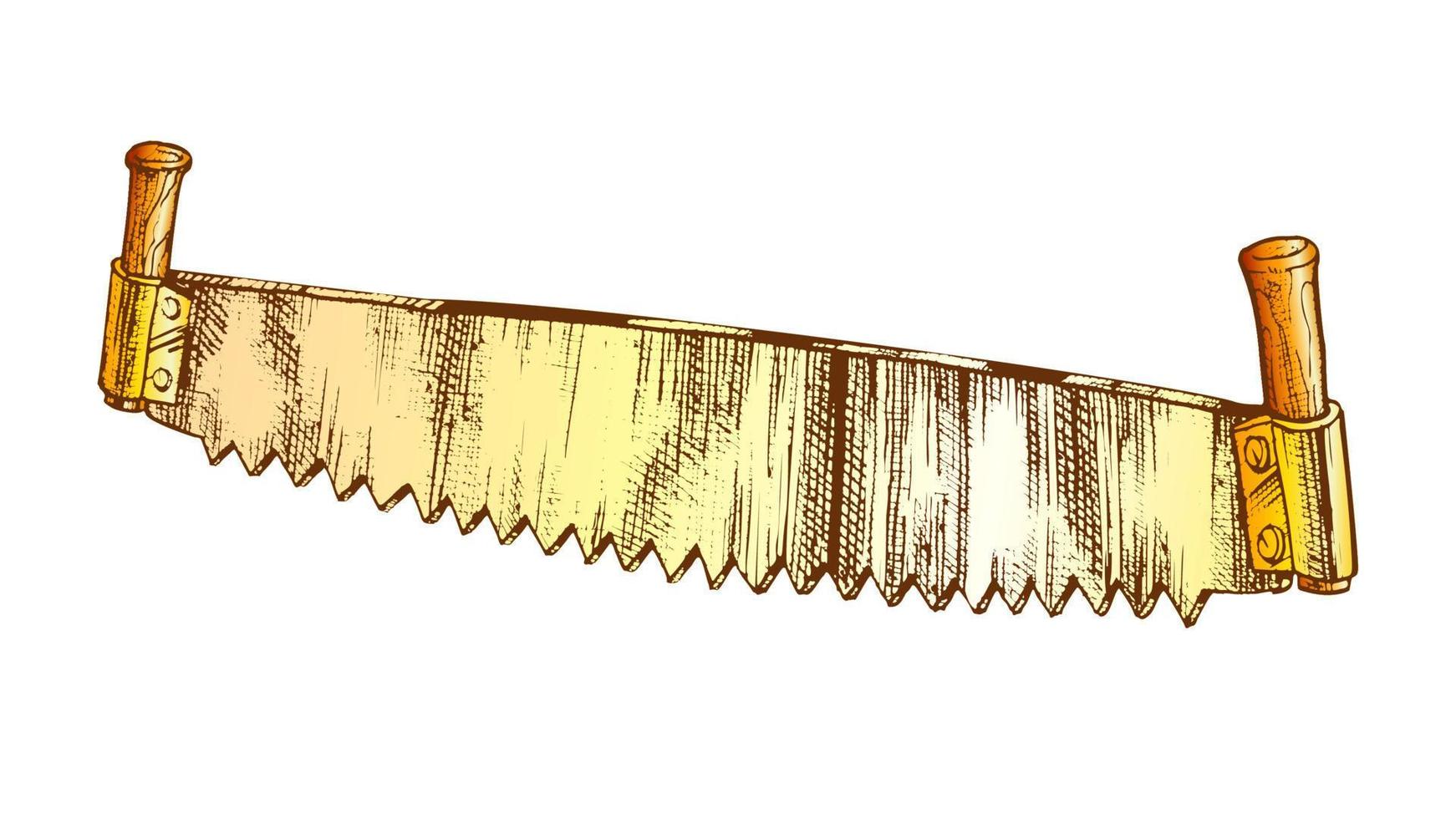 Color Old Model Of Two-handed Saw For Sawing Logs Vector