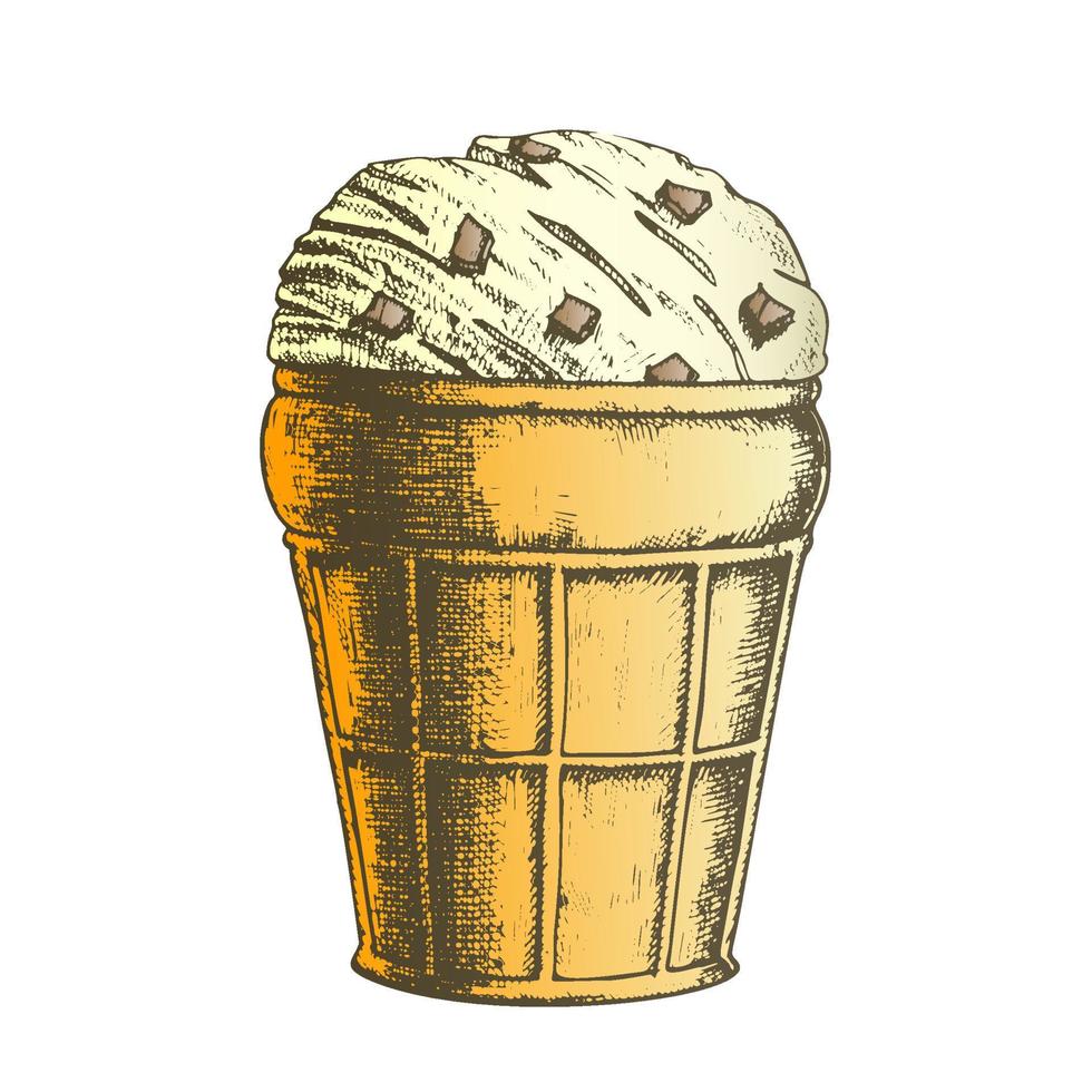 Color Ice Cream In Waffle Cone With Caramel Ink Vector