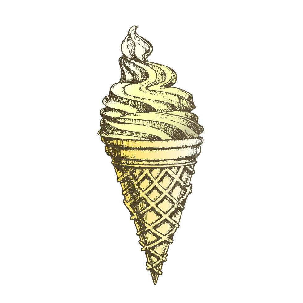 Color Ice Cream In Waffle Cornet Snow Cone Ink Vector