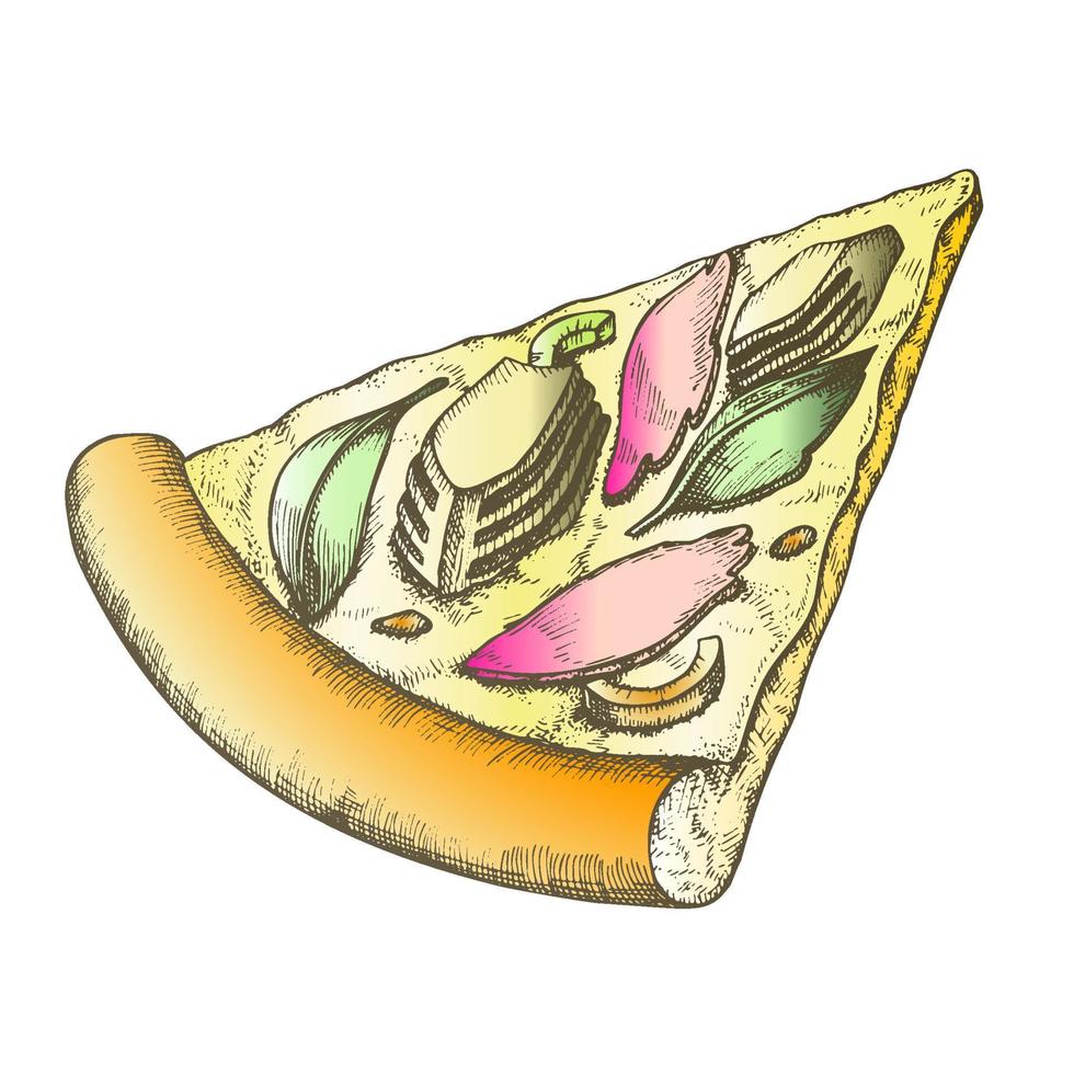 color delicioso frescura rebanada pizza dibujado a mano vector