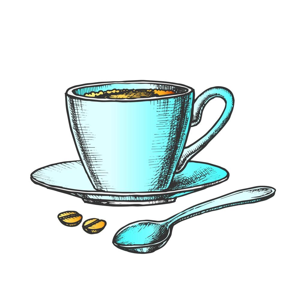 Coffee Cup On Saucer With Spoon Color Vector