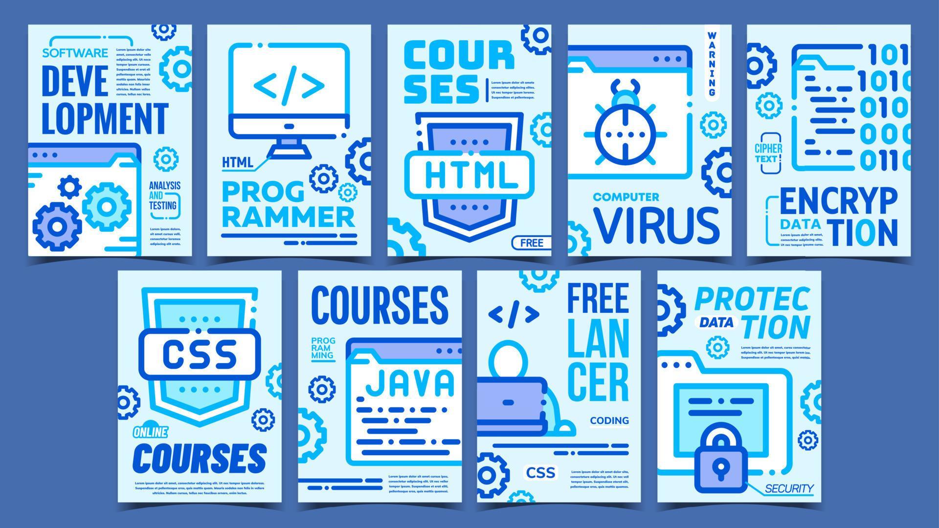 Program Coding Advertising Posters Set Vector 17587395 Vector Art at ...