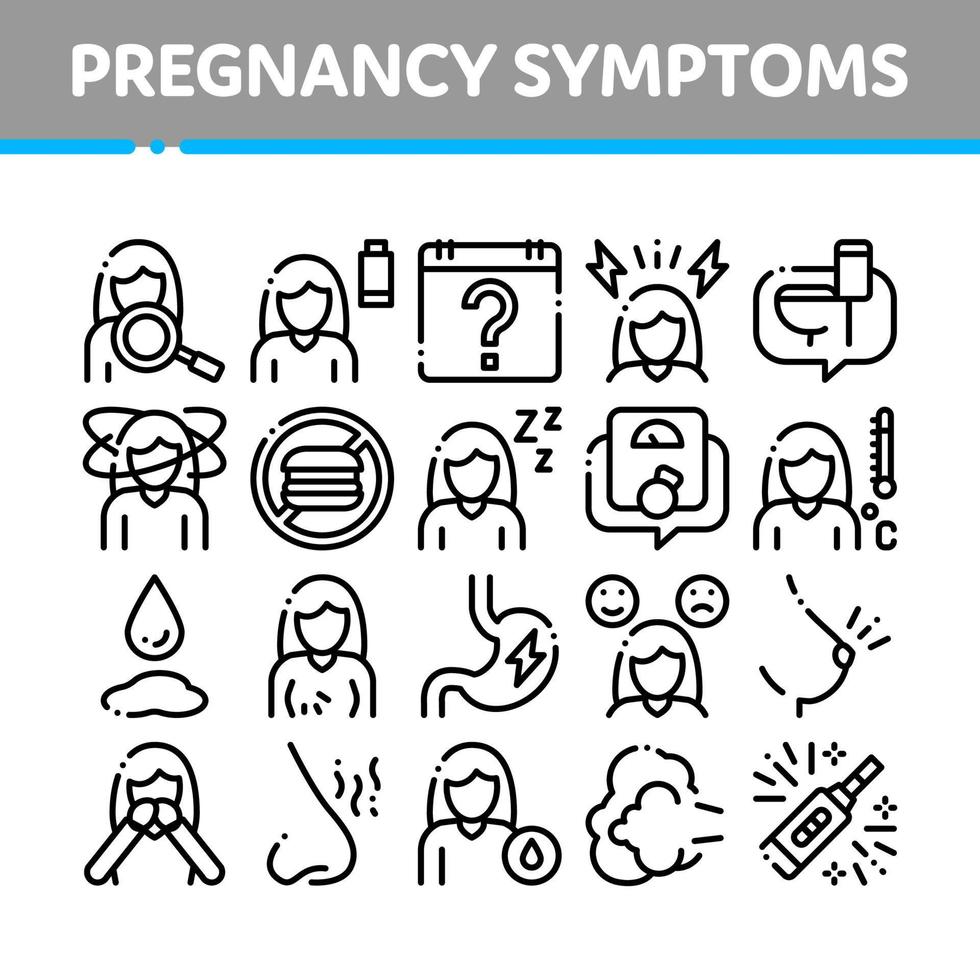 síntomas del conjunto de iconos de vector de elemento de embarazo