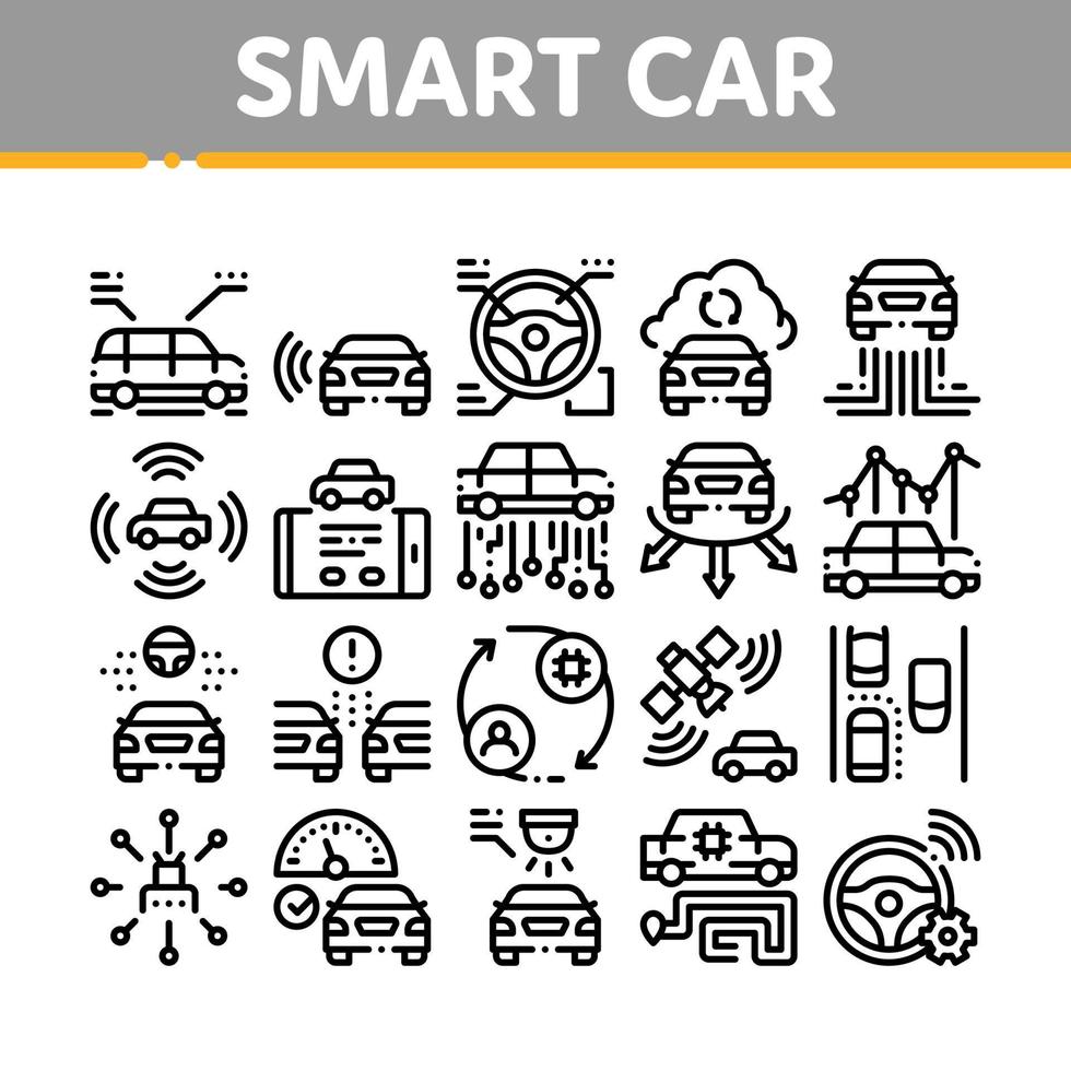 Smart Car Technology Collection Icons Set Vector