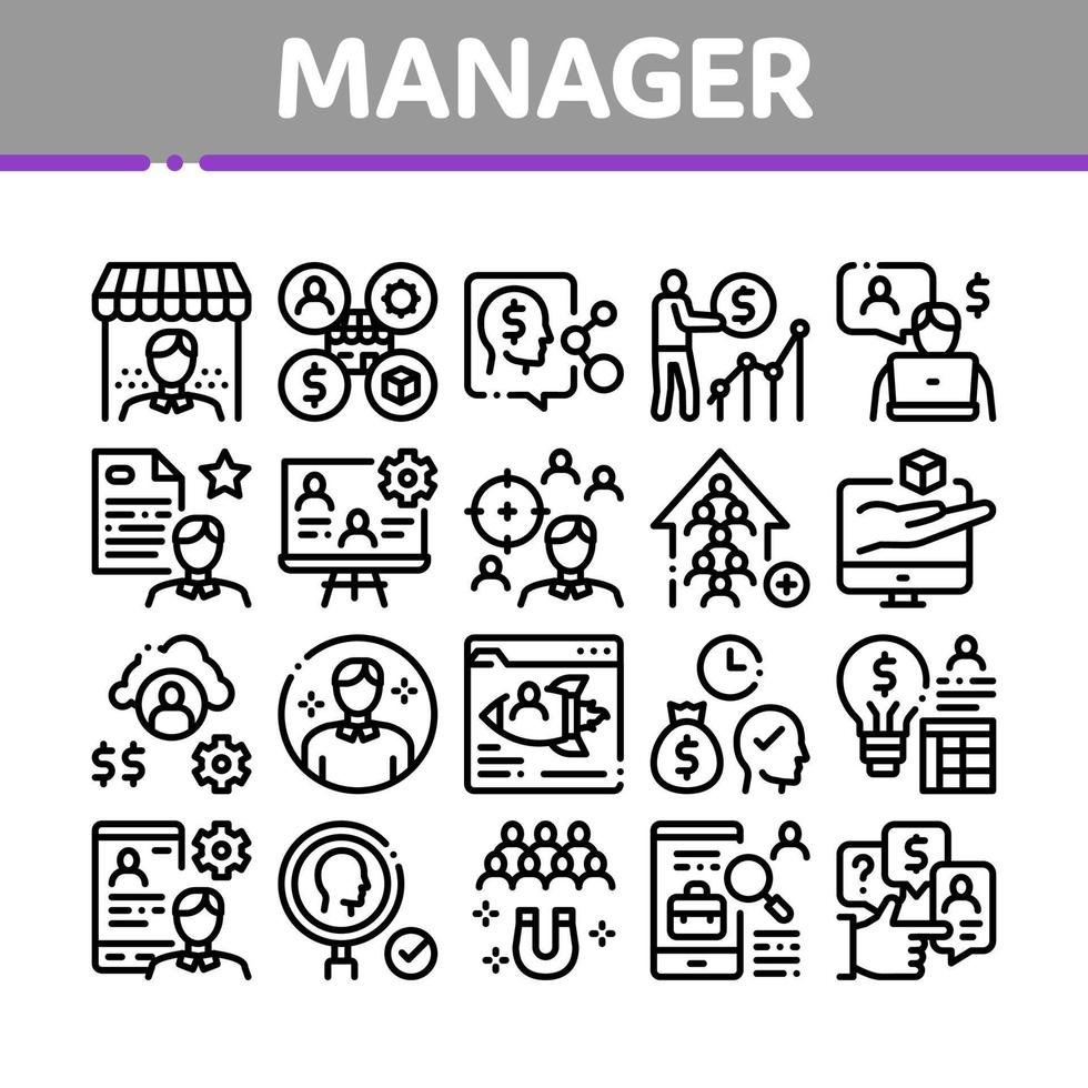 Account Manager Work Collection Icons Set Vector