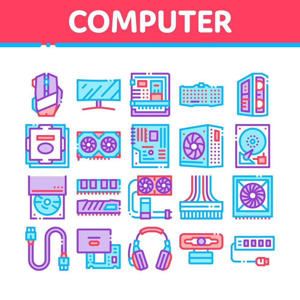 Computer Technology Collection Icons Set Vector