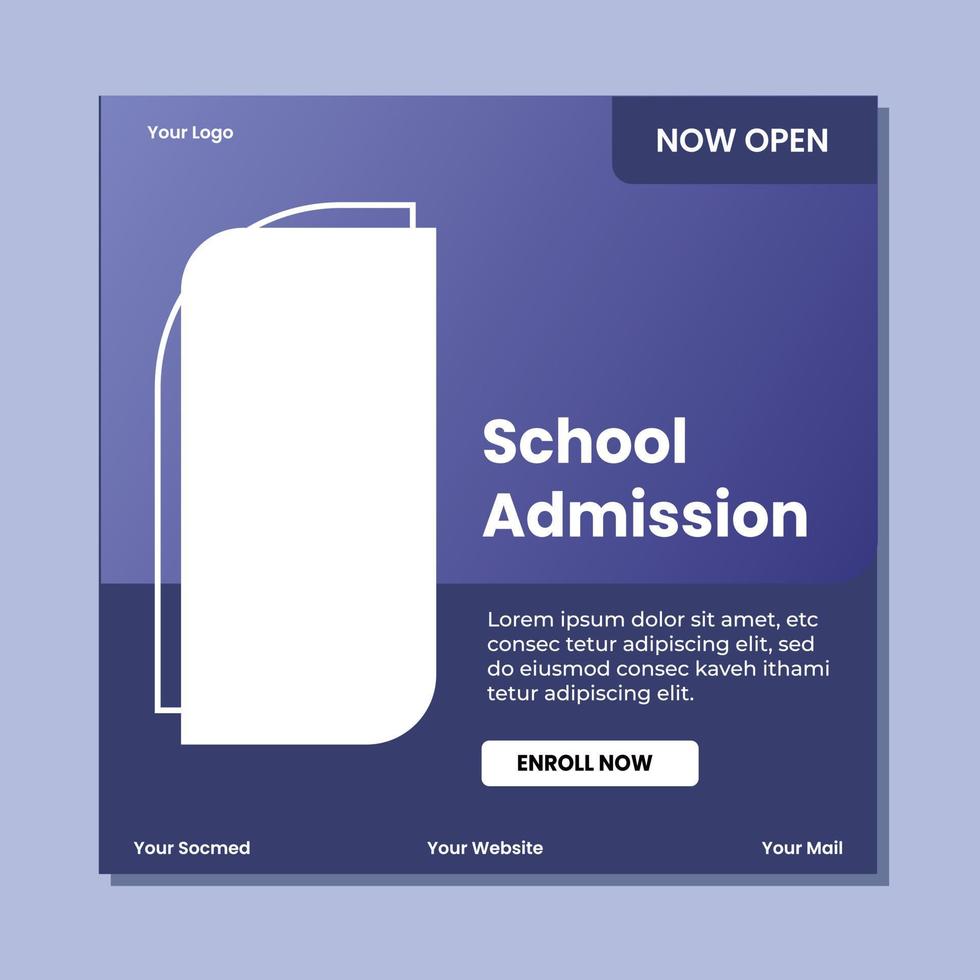 banner cuadrado de admisión escolar. adecuado para banner educativo y plantilla de publicación en redes sociales vector
