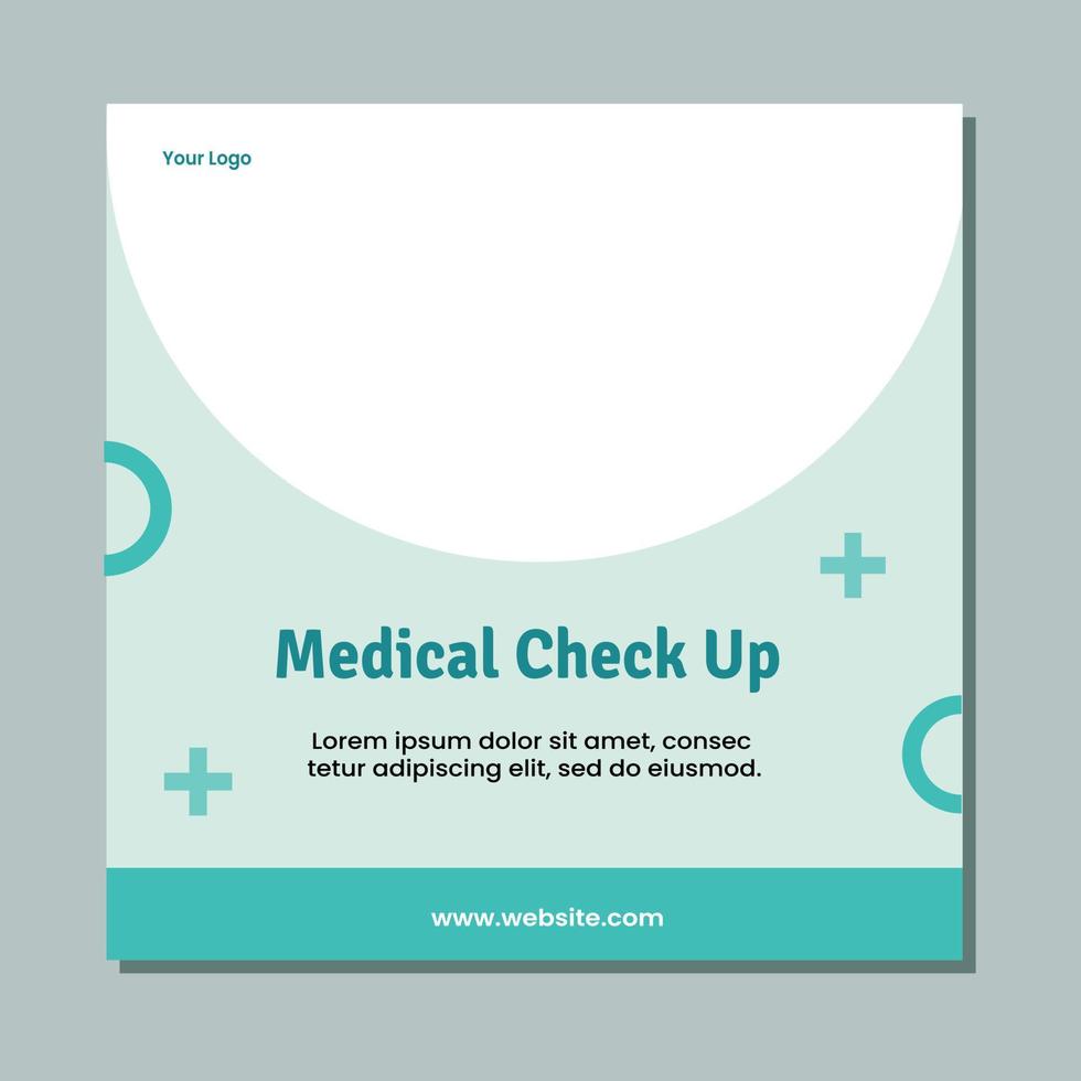 Medical social media post template design. Modern banner with blue and white background and place for the photo. Usable for social media, banner, and website. vector