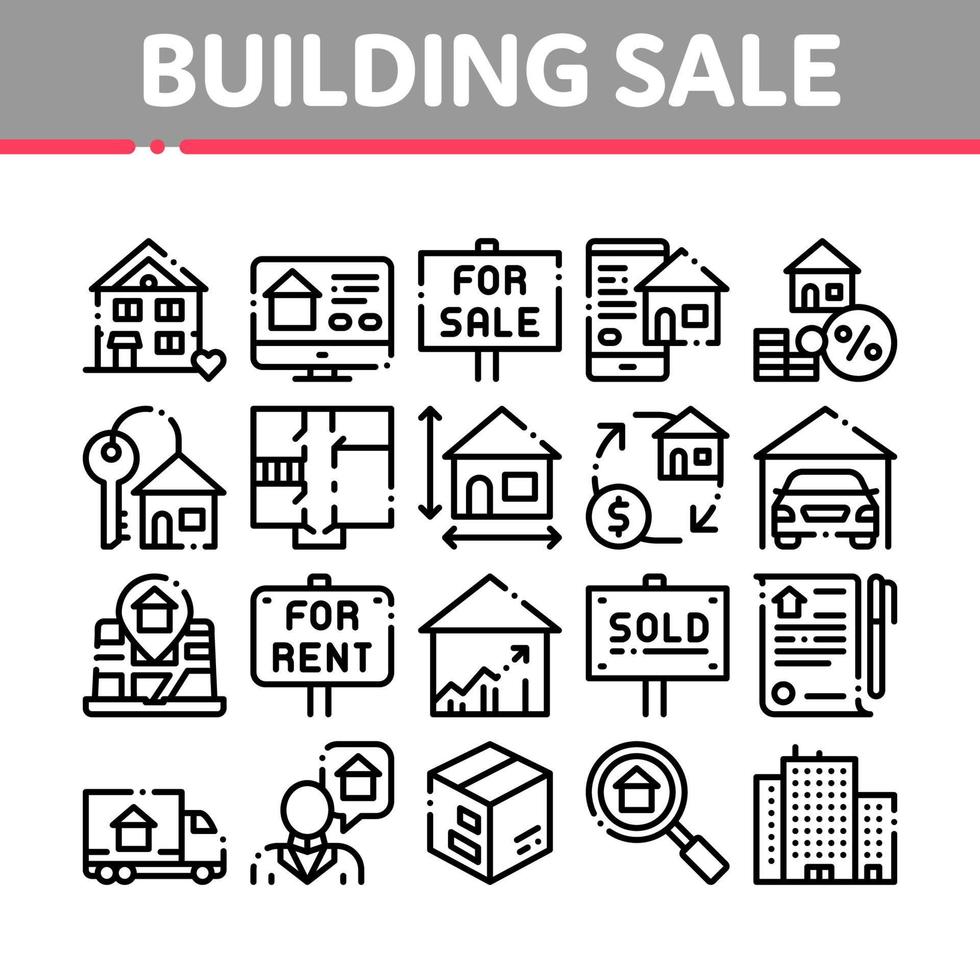 Building House Sale Vector Thin Line Icons Set