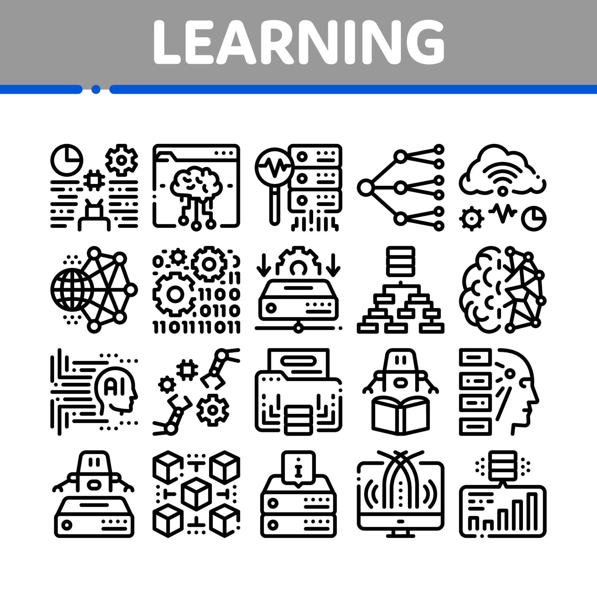 Machine Learning Ai Collection Icons Set Vector 17587830 Vector Art at ...